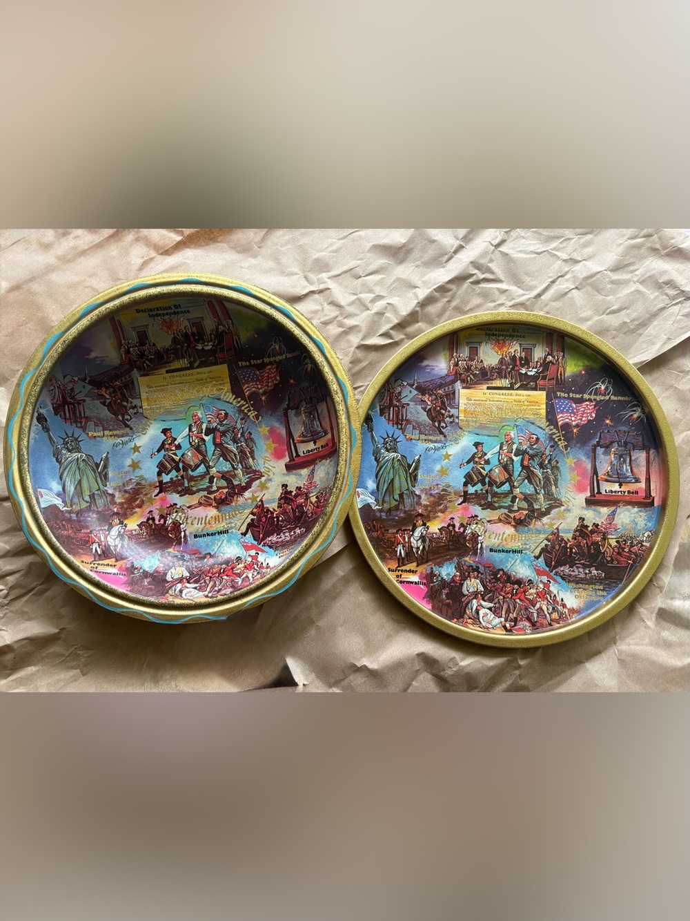 America! 🇺🇸Vintage Set of Tin Bicentennial Commemorative Bowl & Tray. 1776-1976.